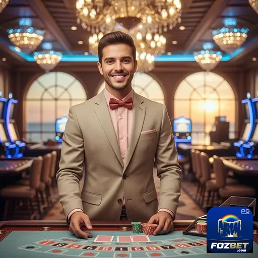 Jogador VIP na fozbet em ambiente luxuoso de casino.