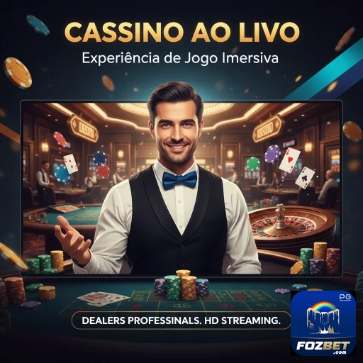 Jogador em cassino ao vivo na fozbet com cartas e fichas.