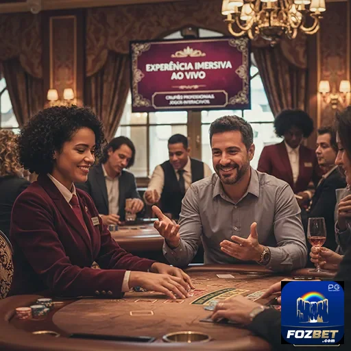 Jogadores interagem em uma mesa de jogos ao vivo na fozbet.