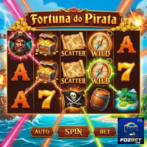 Tela do jogo Fortuna do Pirata na plataforma fozbet, destacando símbolos.