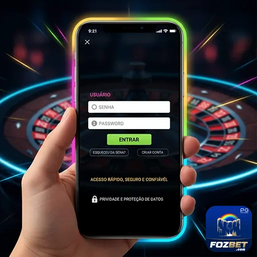 Tela de login da Fozbet em smartphone com opções.