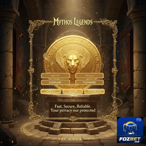Tela do aplicativo fozbet com login de Mythos Legends.