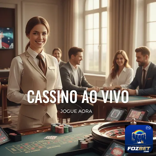 Jogadora em cassino ao vivo na fozbet com dealers e clientes.