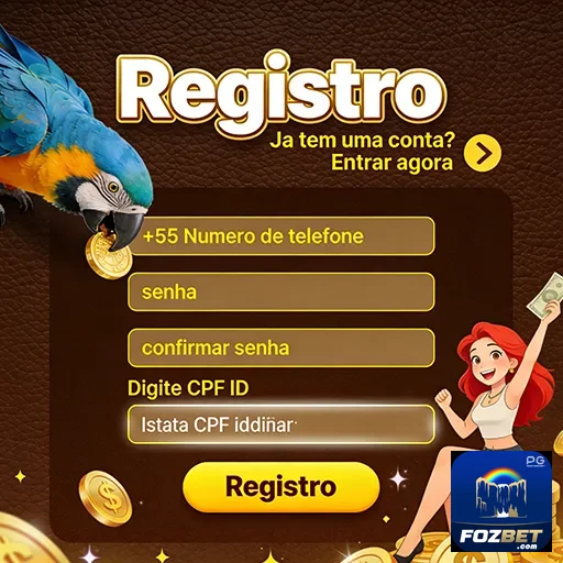 Tela de registro na fozbet com campos para cadastro.