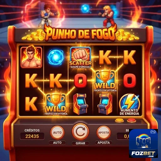 Interface do jogo 'Punho de Fogo' da fozbet mostra slots acessíveis.