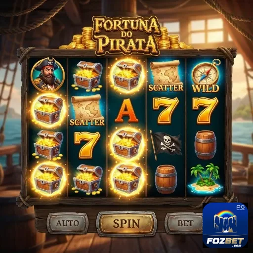 Slot 'Fortuna do Pirata' da fozbet mostrando prêmios.