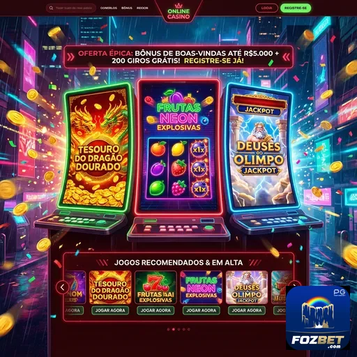 Três slots vibrantes no fozbet, incluindo 'Tesouro do Dragão Dourado'.