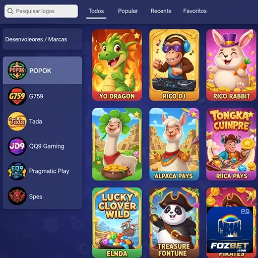 Tela do fozbet com variedade de slots incríveis disponíveis.