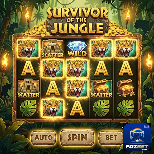 Tela do jogo Survivor of the Jungle na fozbet mostra slots.