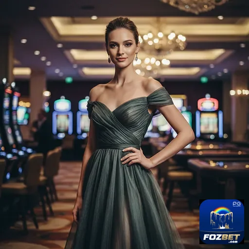 Jogadora elegante no cassino fozbet em ambiente luxuoso.